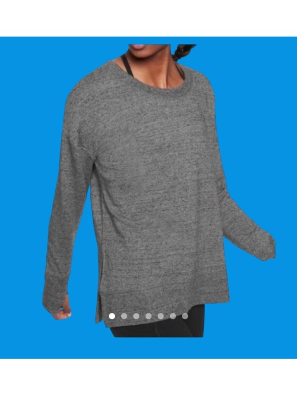Athleta Coaster Luxe Sweatshirt Gray Heathered Fleece Pullover L side slits